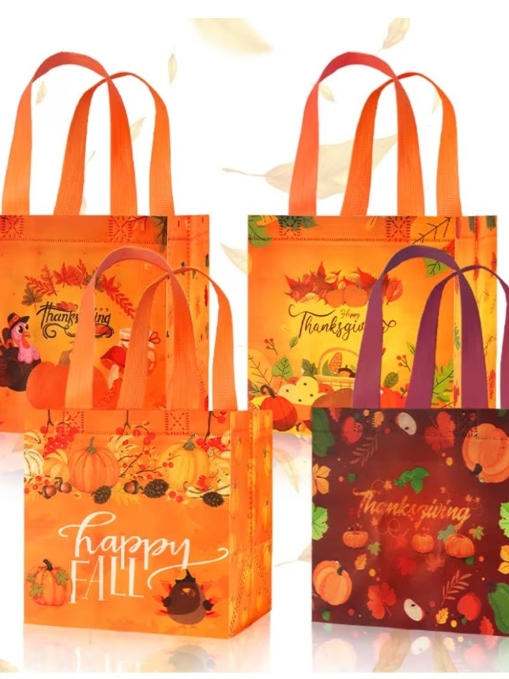 Orange Thanksgiving Reusable Gift Tote Bags - Set of 12. NEW.